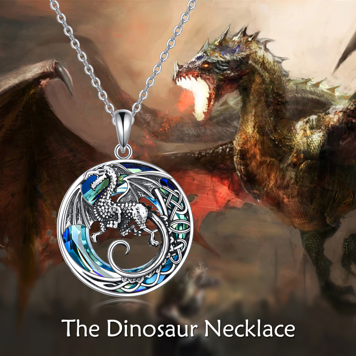 Collier en argent sterling avec pendentif dragon et nœud celtique en cristal de forme circ-3