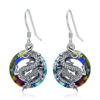 Sterling Silver Circular Shaped Crystal Dragon Drop Earrings-30