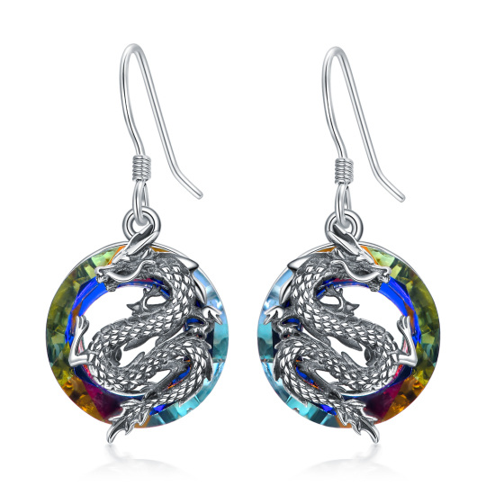 Sterling Silver Circular Shaped Crystal Dragon Drop Earrings