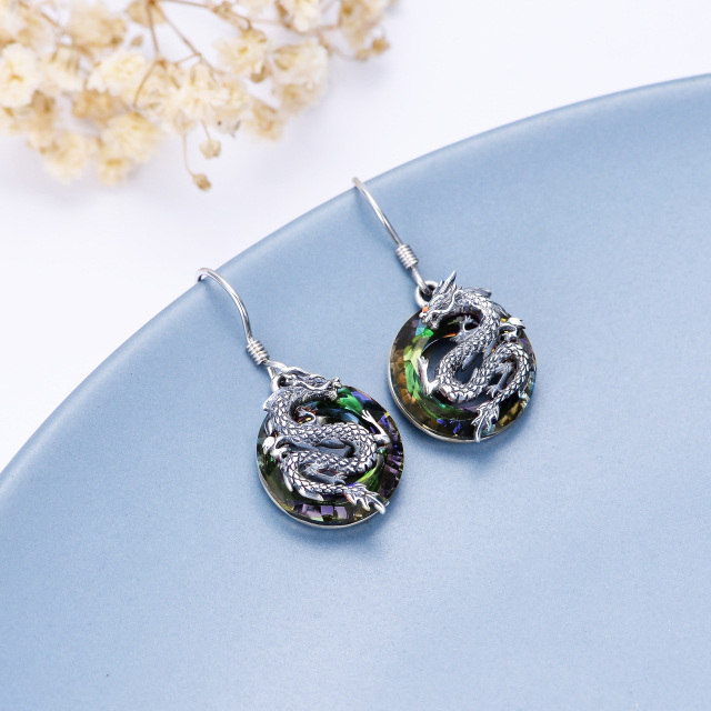 Boucles d'oreilles en argent sterling avec pendentif dragon en cristal de forme circulaire-4