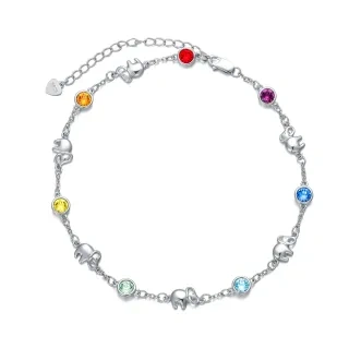 Sterling Silver Circular Shaped Crystal Elephant Single Layer Anklet-5