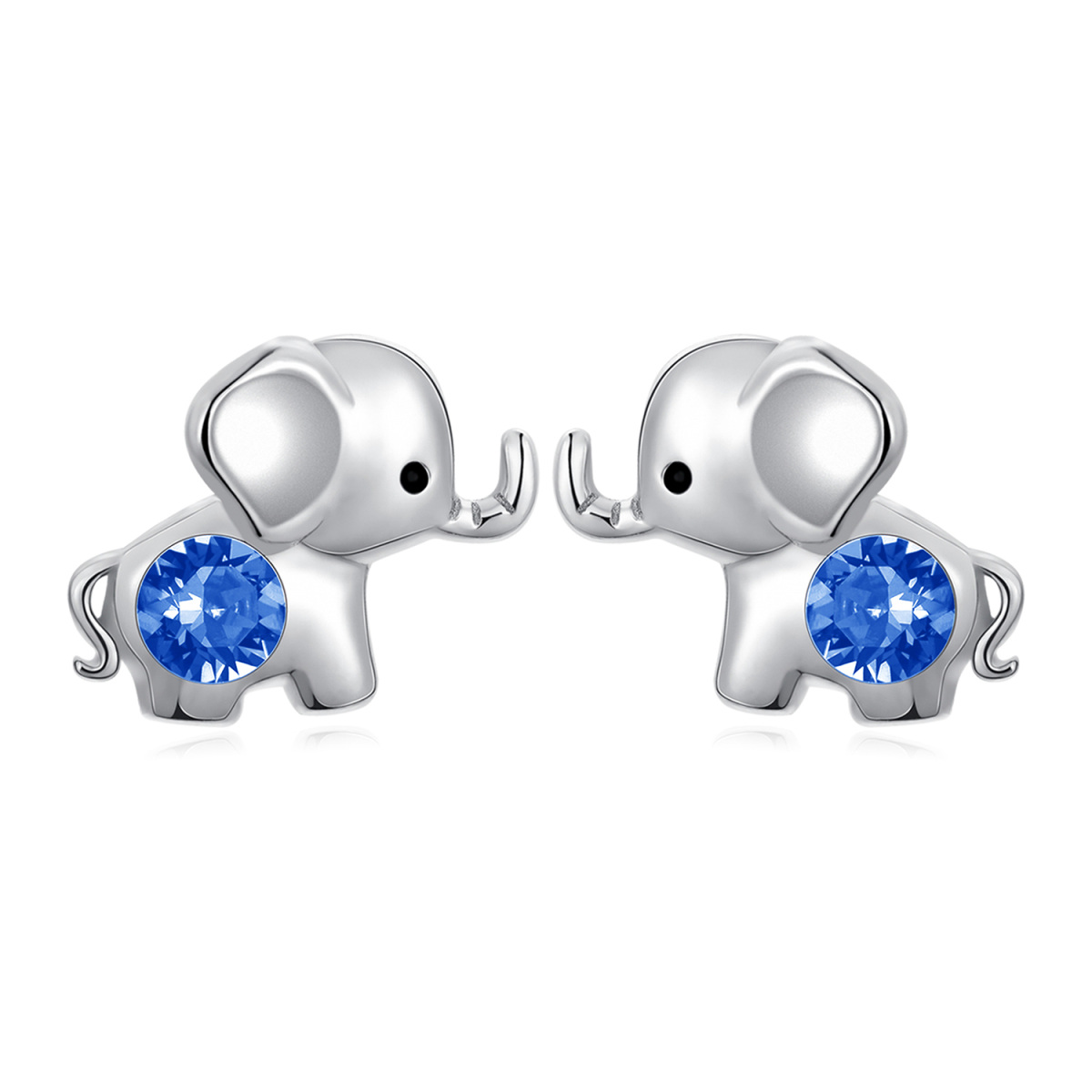 Sterling Silver Blue Circular Shaped Crystal Elephant Stud Earrings-1