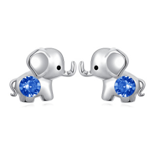 Sterling Silver Blue Circular Shaped Crystal Elephant Stud Earrings-21