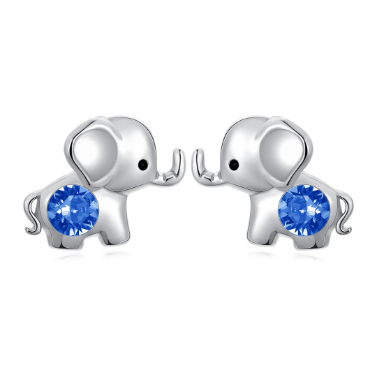 Sterling Silver Blue Circular Shaped Crystal Elephant Stud Earrings