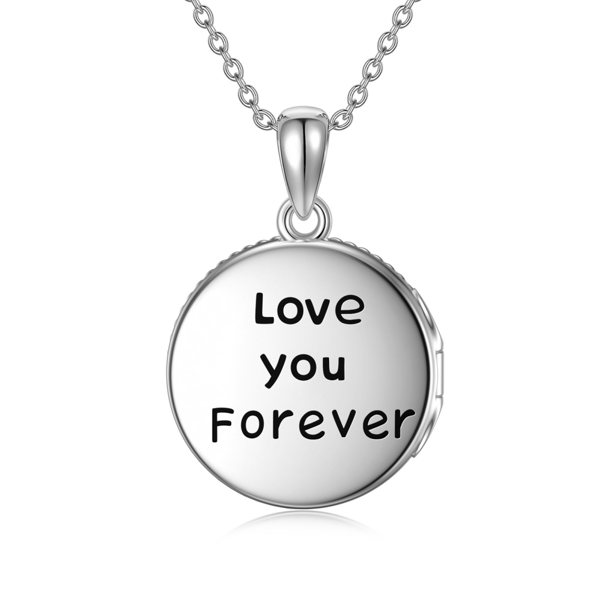 Sterling Silver Circular Shaped Crystal Evil Eye Personalized Photo Locket Necklace with Engraved Word-3