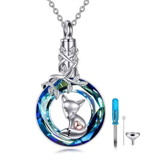 Collana in argento sterling con volpe di cristallo circolare con urna a cuore per ceneri