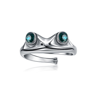 Sterling Silver Circular Shaped Crystal Frog Open Ring-5