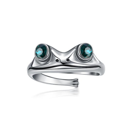 Bague ouverte en argent sterling avec grenouille en cristal de forme circulaire