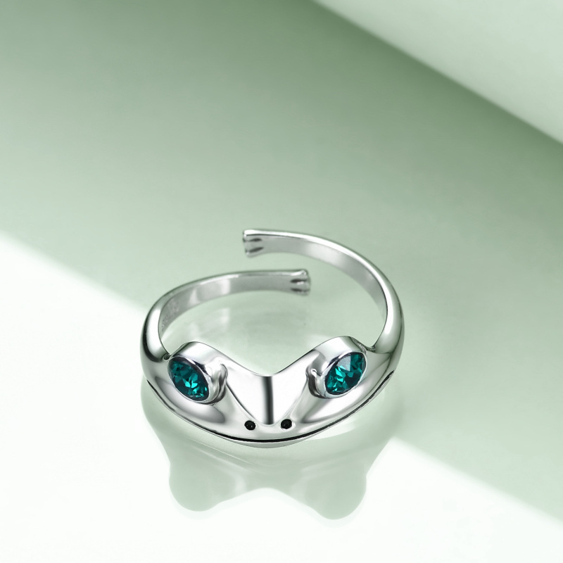 Sterling Silver Round Shaped Crystal Frog Open Ring-4