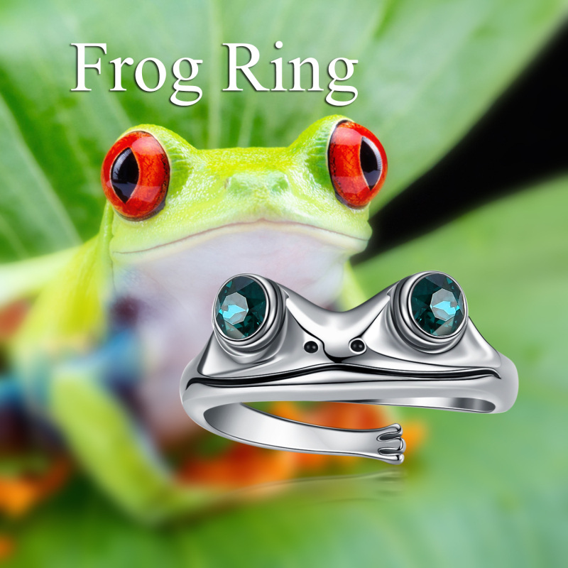 Sterling Silver Round Shaped Crystal Frog Open Ring-5