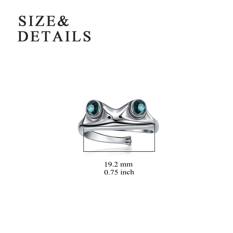 Sterling Silver Round Shaped Crystal Frog Open Ring-6