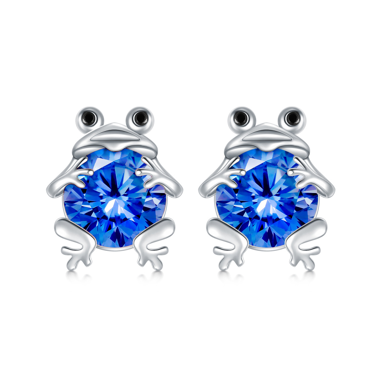 Sterling Silver Circular Shaped Crystal Frog Stud Earrings-1