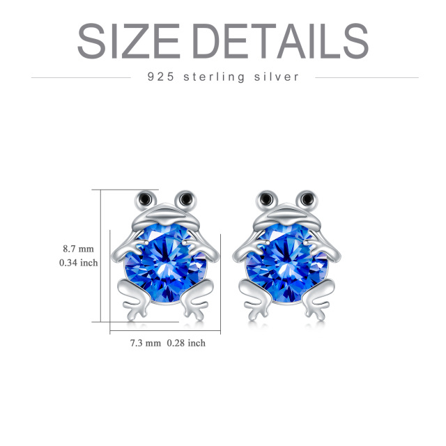 Sterling Silver Circular Shaped Crystal Frog Stud Earrings-5