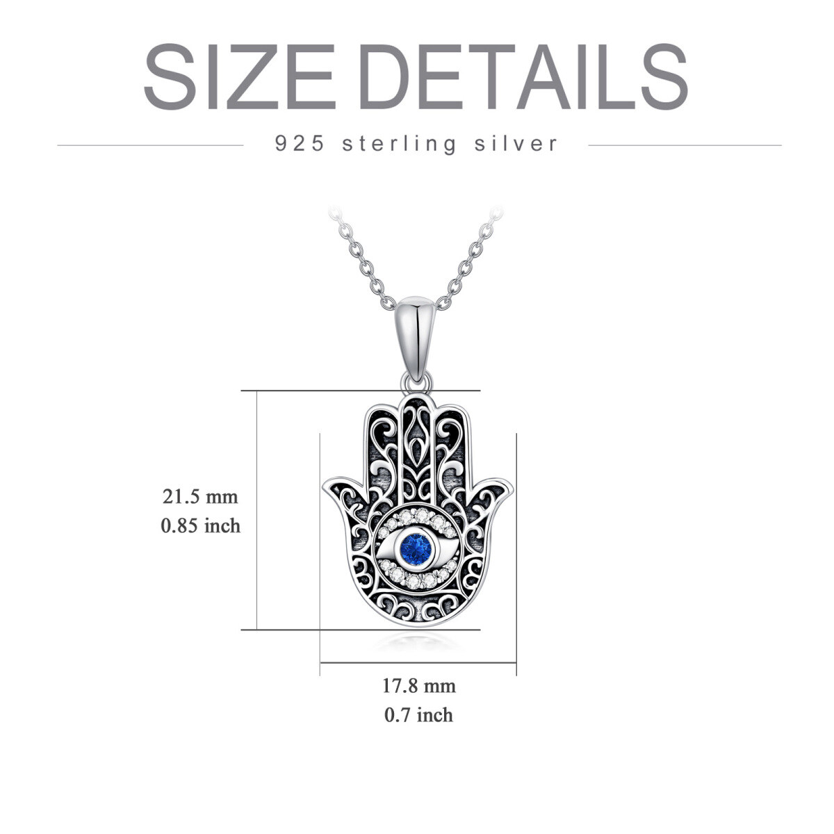 Sterling Silver Circular Shaped Crystal Hamsa Hand Pendant Necklace-5