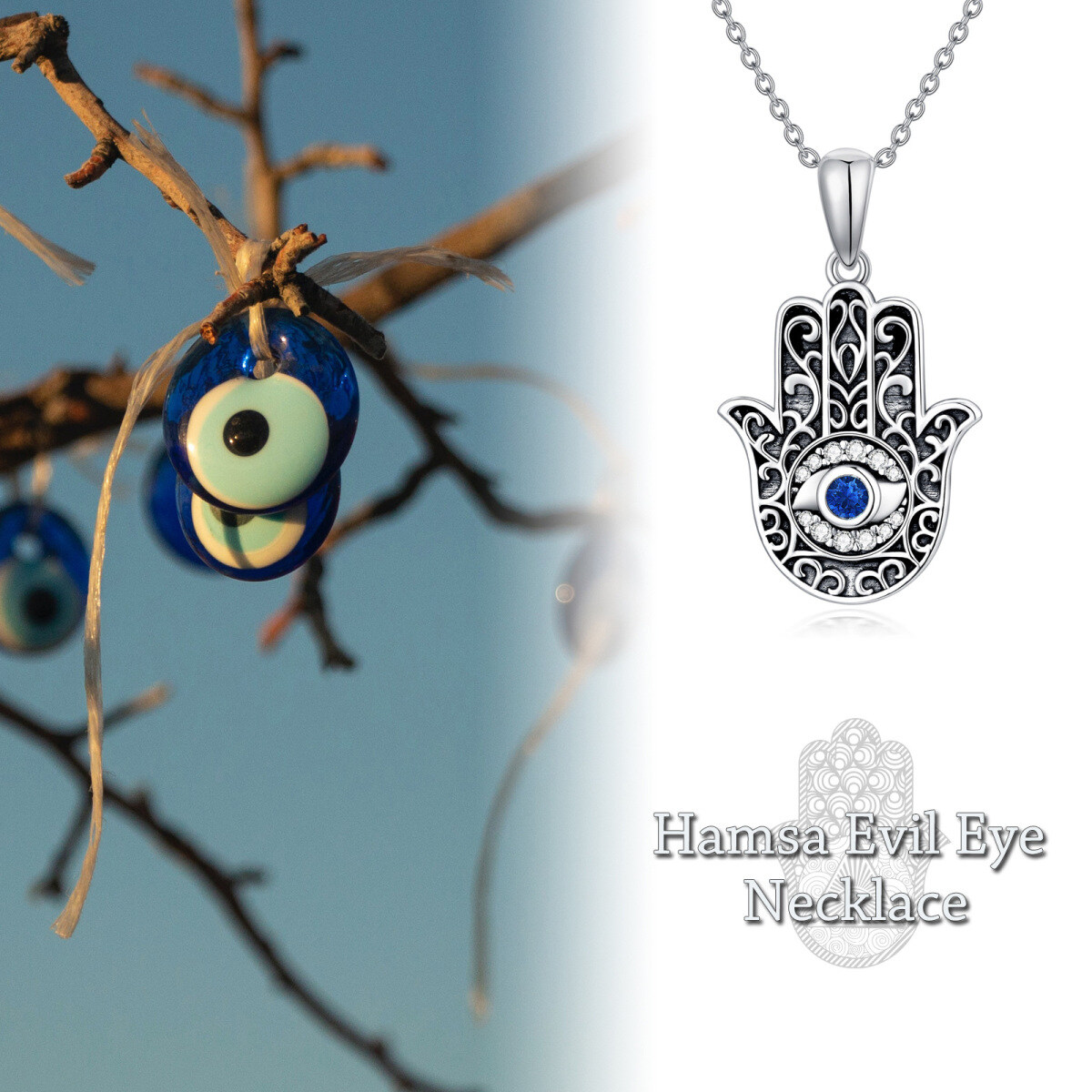 Collier en argent sterling avec pendentif Hamsa en cristal de forme circulaire-6