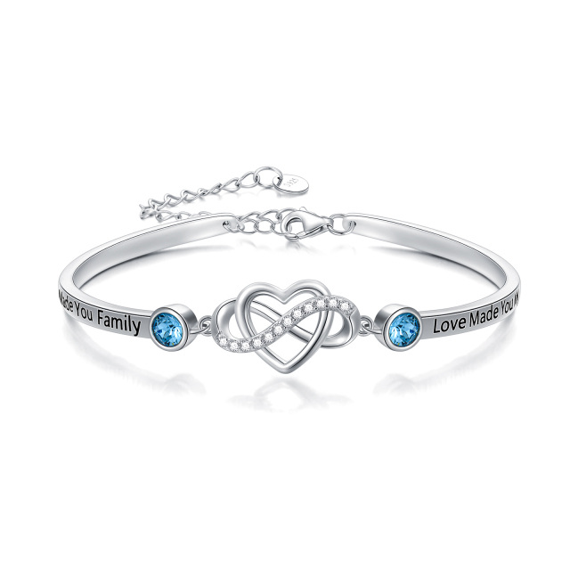 Sterling zilveren cirkelvormige kristallen hart & oneindigheid symbool hanger armband met gegraveerd woord