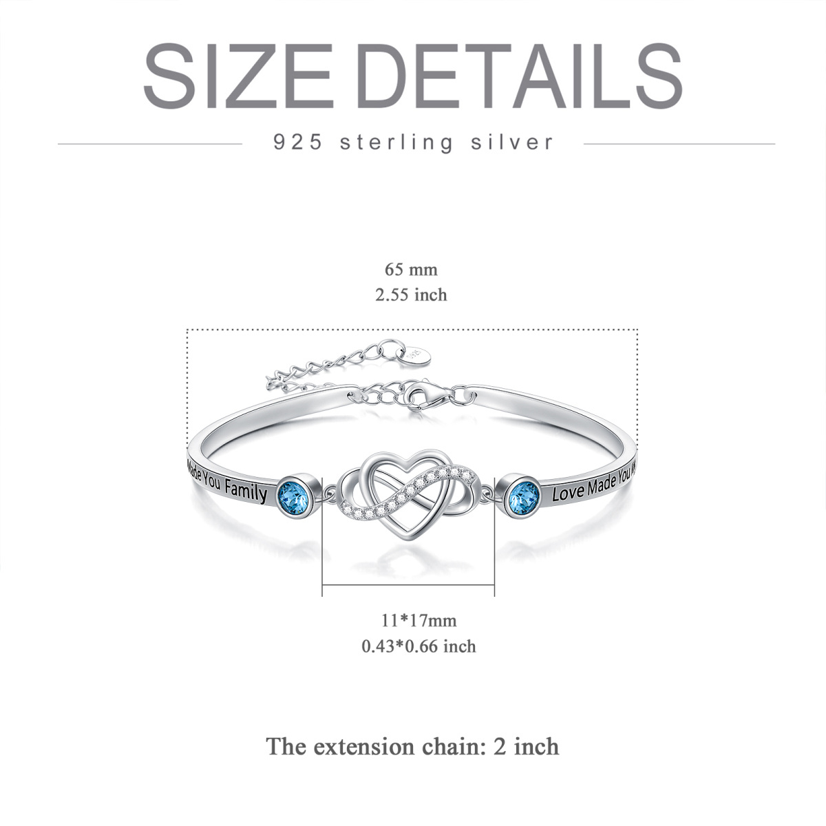 Colgante brazalete de plata de ley con forma circular de cristal y símbolo de corazón e in-6