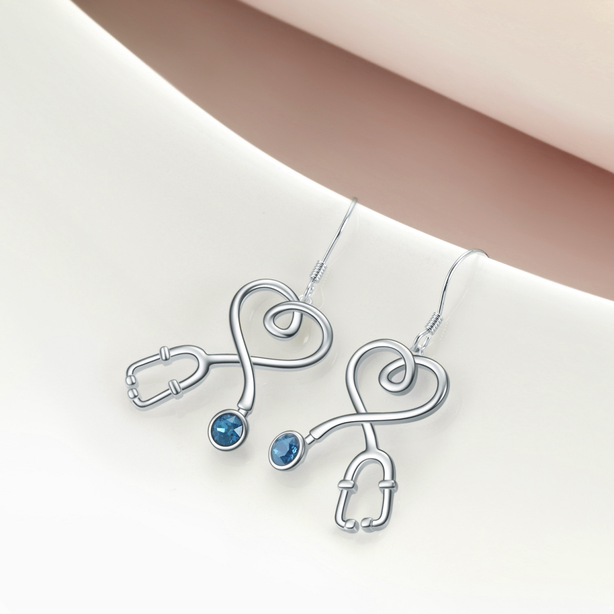 Orecchini pendenti in argento sterling a forma di cuore e stetoscopio in cristallo a forma-3