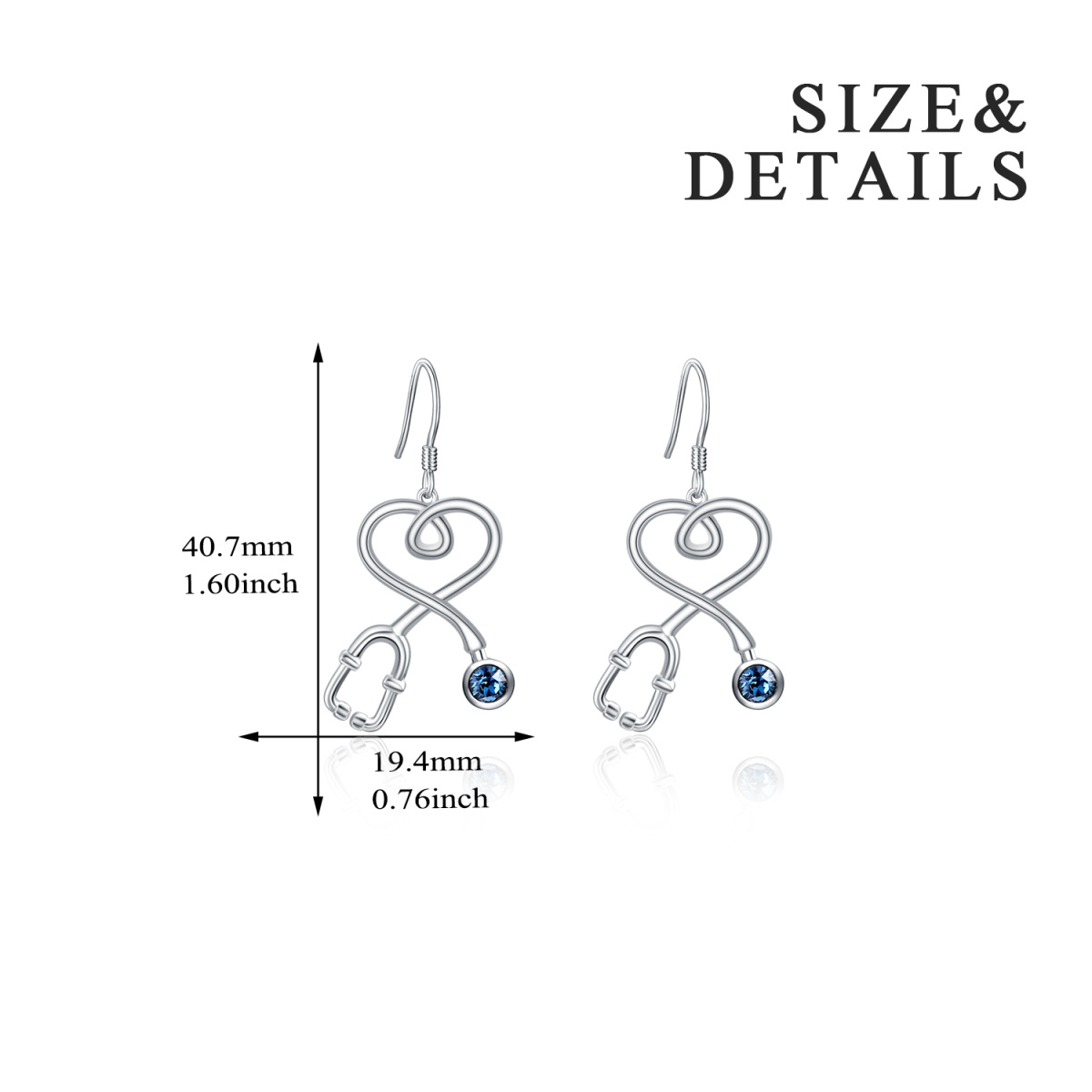 Sterling Silver Circular Shaped Crystal Heart & Stethoscope Drop Earrings-6