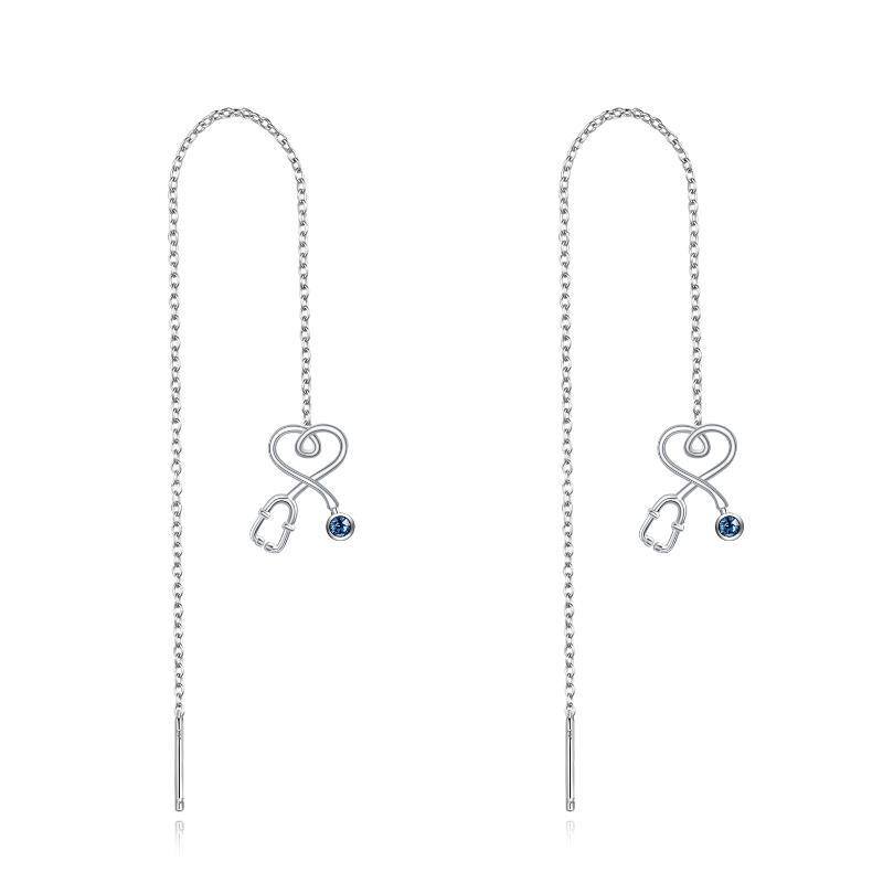 Pendants d'oreilles en argent sterling avec cœur en cristal de forme circulaire et stéthos-1