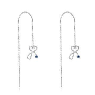 Sterling Silver Circular Shaped Crystal Heart & Stethoscope Drop Earrings-4