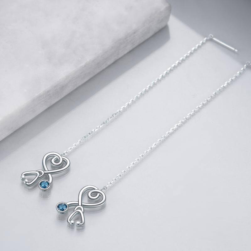 Pendants d'oreilles en argent sterling avec cœur en cristal de forme circulaire et stéthos-3