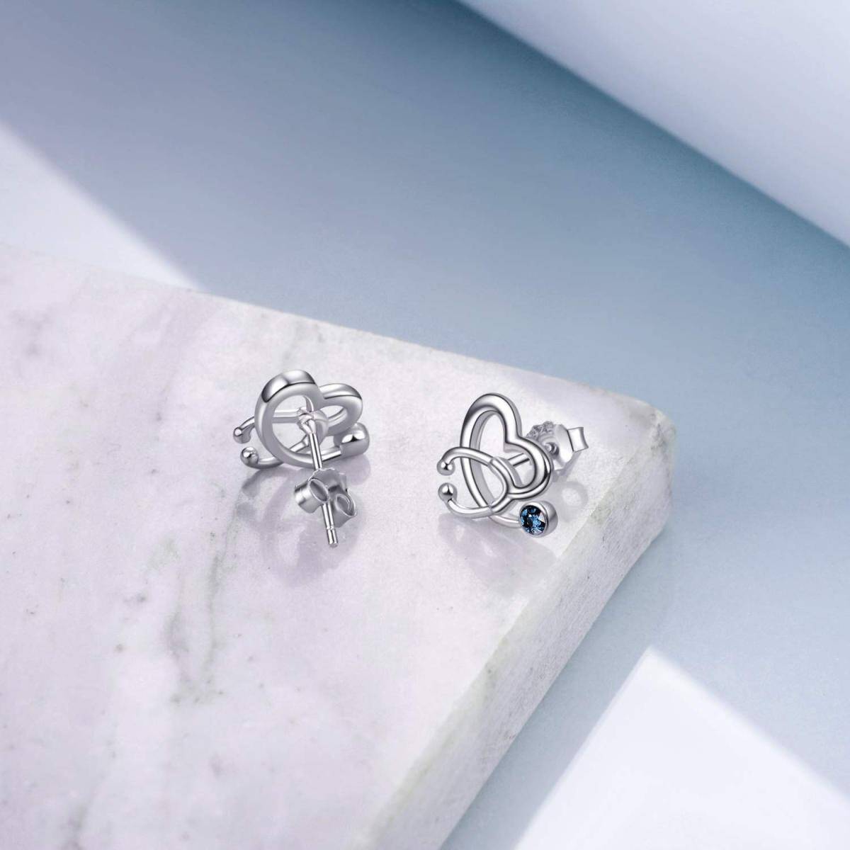 Boucles d'oreilles en argent sterling avec cœur en cristal de forme circulaire et stéthosc-5