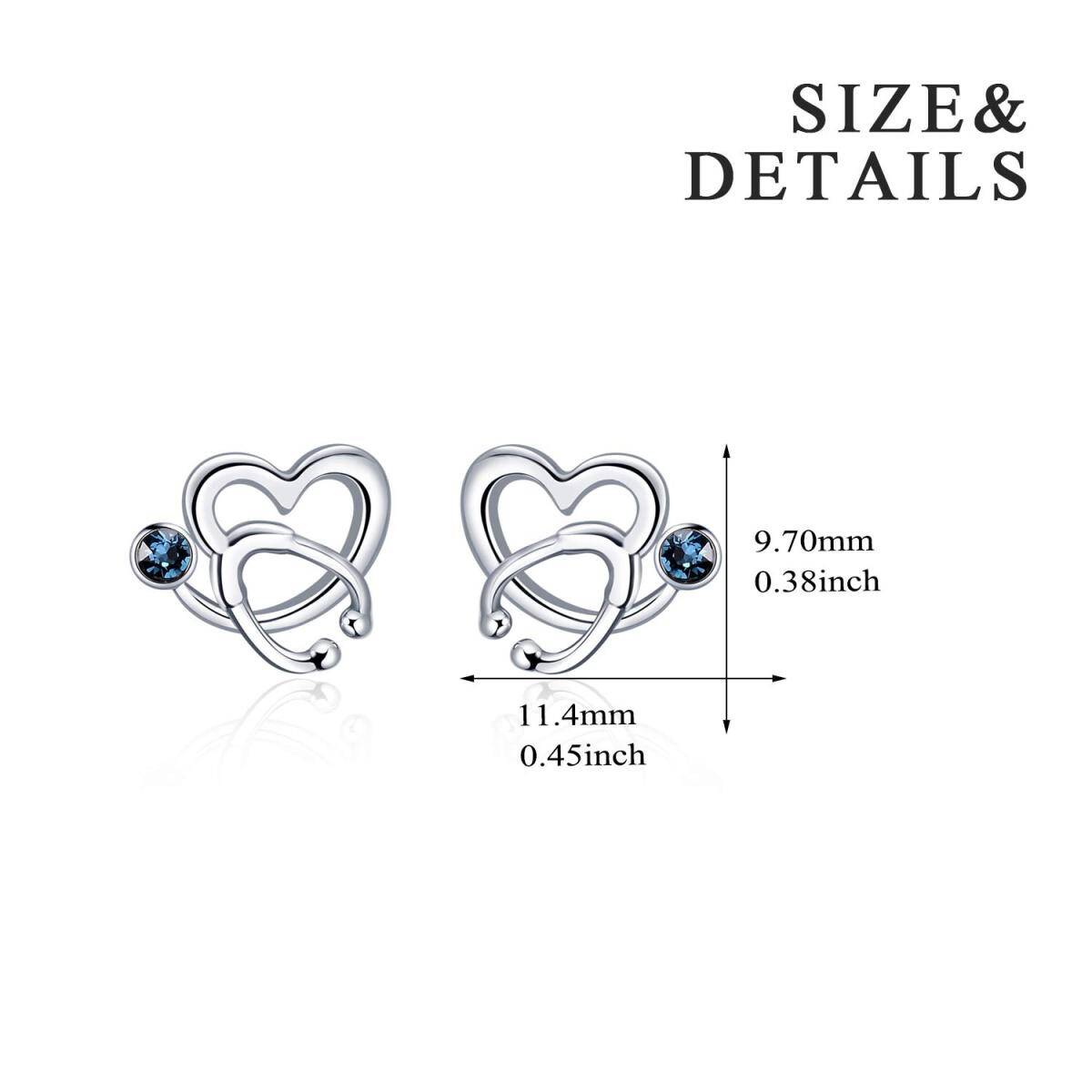 Sterling Silver Circular Shaped Crystal Heart & Stethoscope Stud Earrings-7