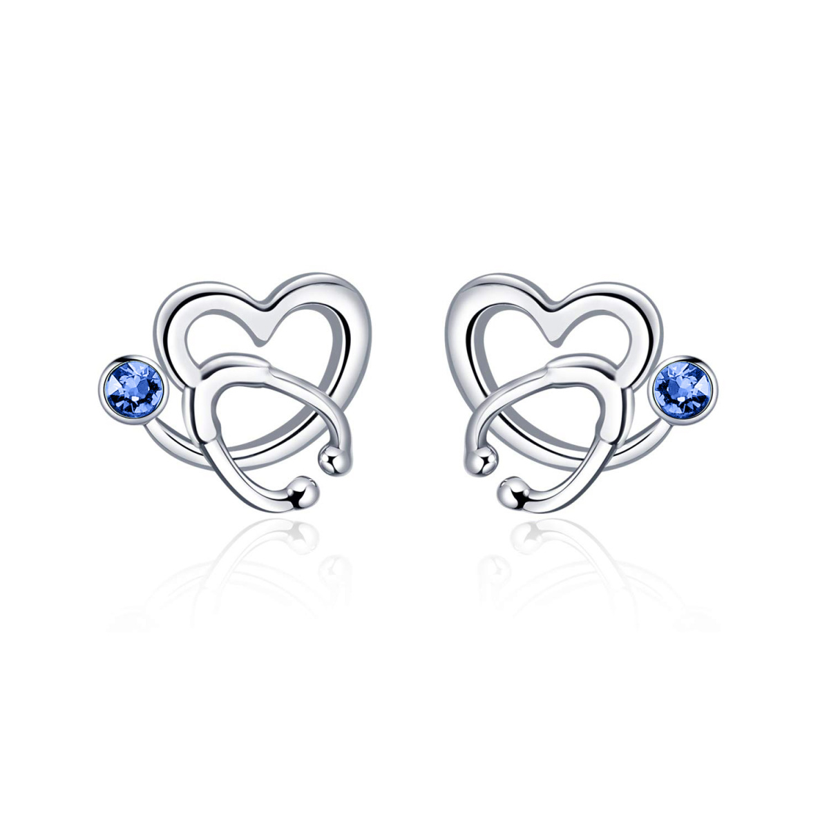 Pendientes de plata de ley con forma de corazón y estetoscopio de cristal circular-1