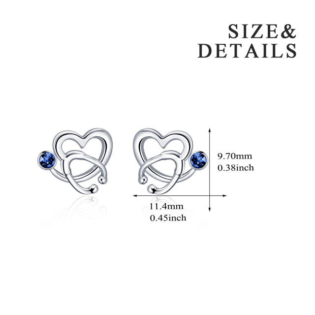 Pendientes de plata de ley con forma de corazón y estetoscopio de cristal circular-5