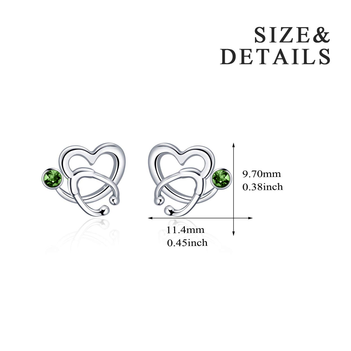 Sterling Silver Circular Shaped Crystal Heart & Stethoscope Stud Earrings-4