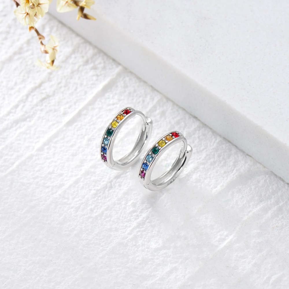 Sterling Silver Circular Shaped Crystal Chakras Hoop Earrings-3
