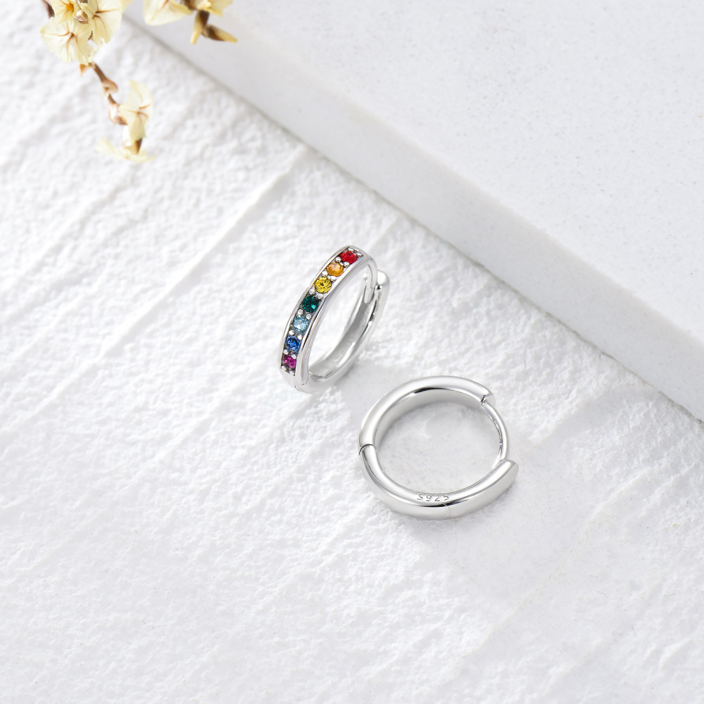 Sterling Silver Circular Shaped Crystal Chakras Hoop Earrings-4