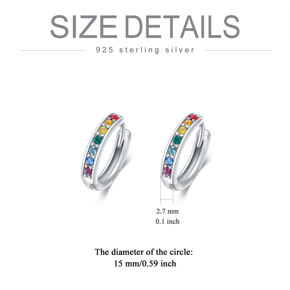 Sterling Silver Circular Shaped Crystal Chakras Hoop Earrings-5