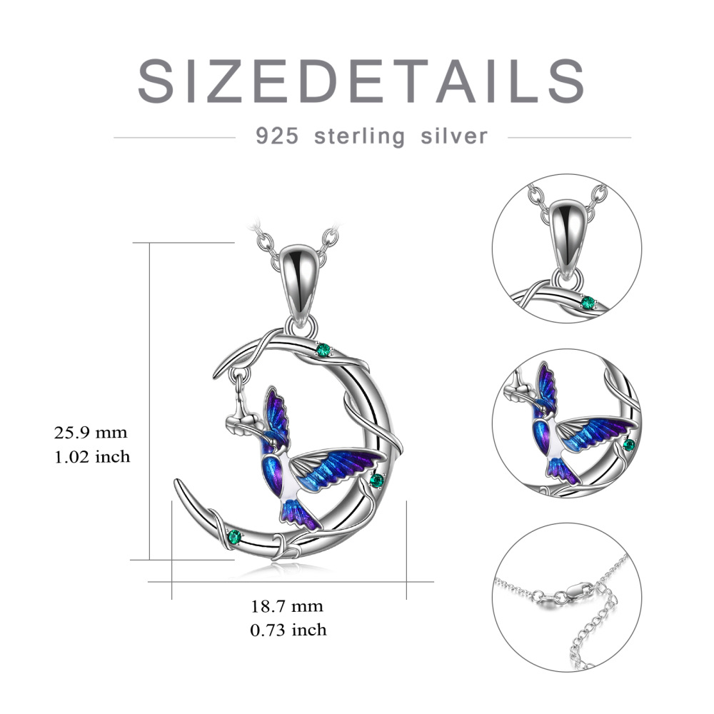 Sterling zilveren cirkelvormige kristal kolibrie & maan hanger ketting-5