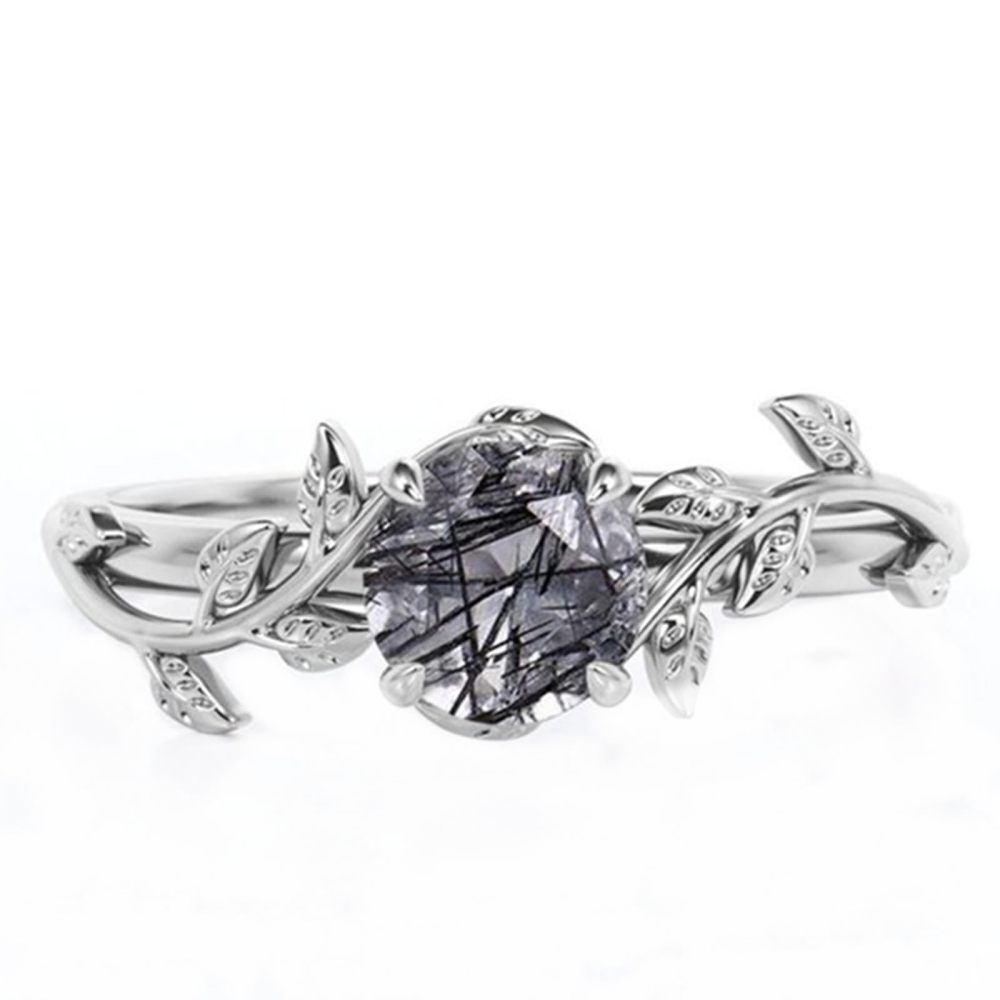 Sterling Silver Round Shaped Crystal Ivy & Round Engagement Ring-1