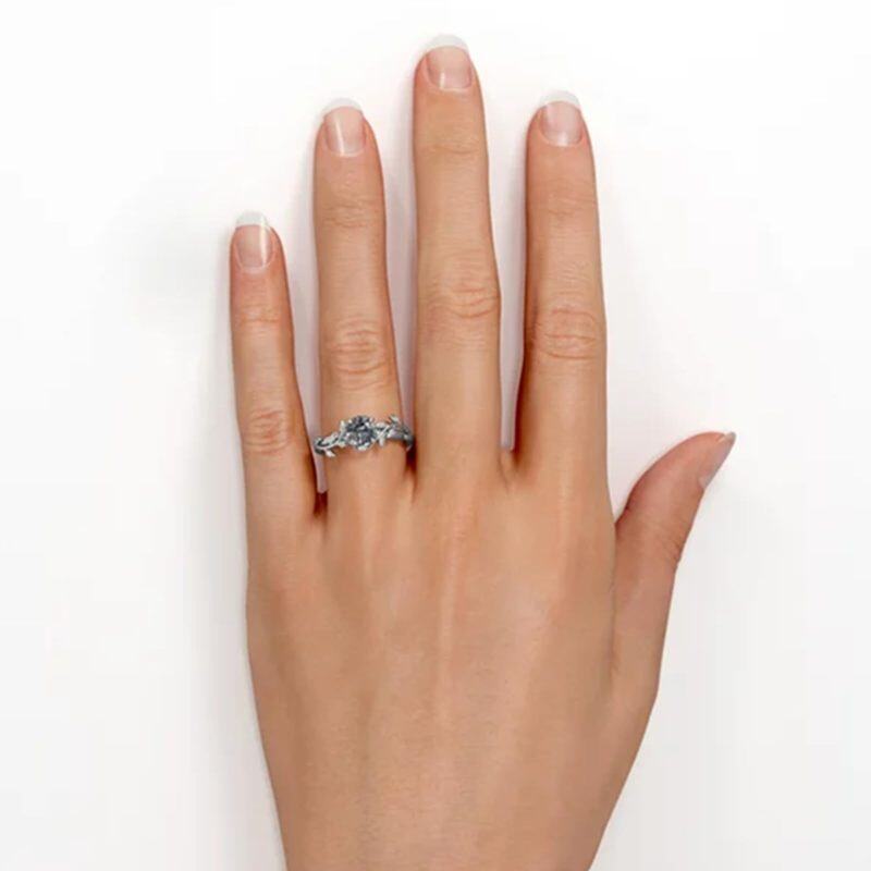 Sterling Silver Round Shaped Crystal Ivy & Round Engagement Ring-2