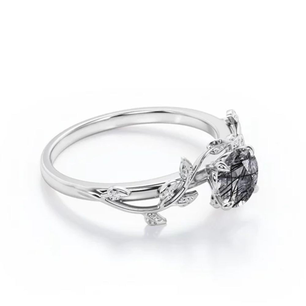 Sterling Silver Round Shaped Crystal Ivy & Round Engagement Ring-3