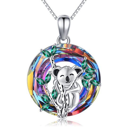 Sterling Silver Circular Shaped Crystal Koala Pendant Necklace