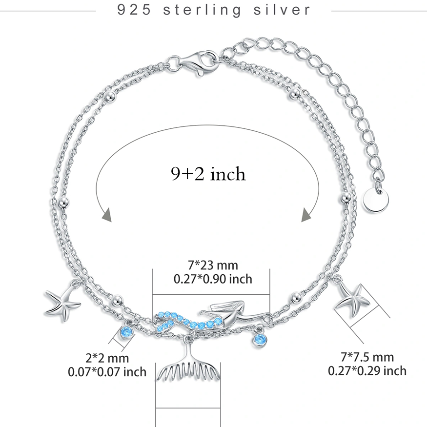 Tobillera de plata de ley con forma circular de cristal de sirena de varias capas-4