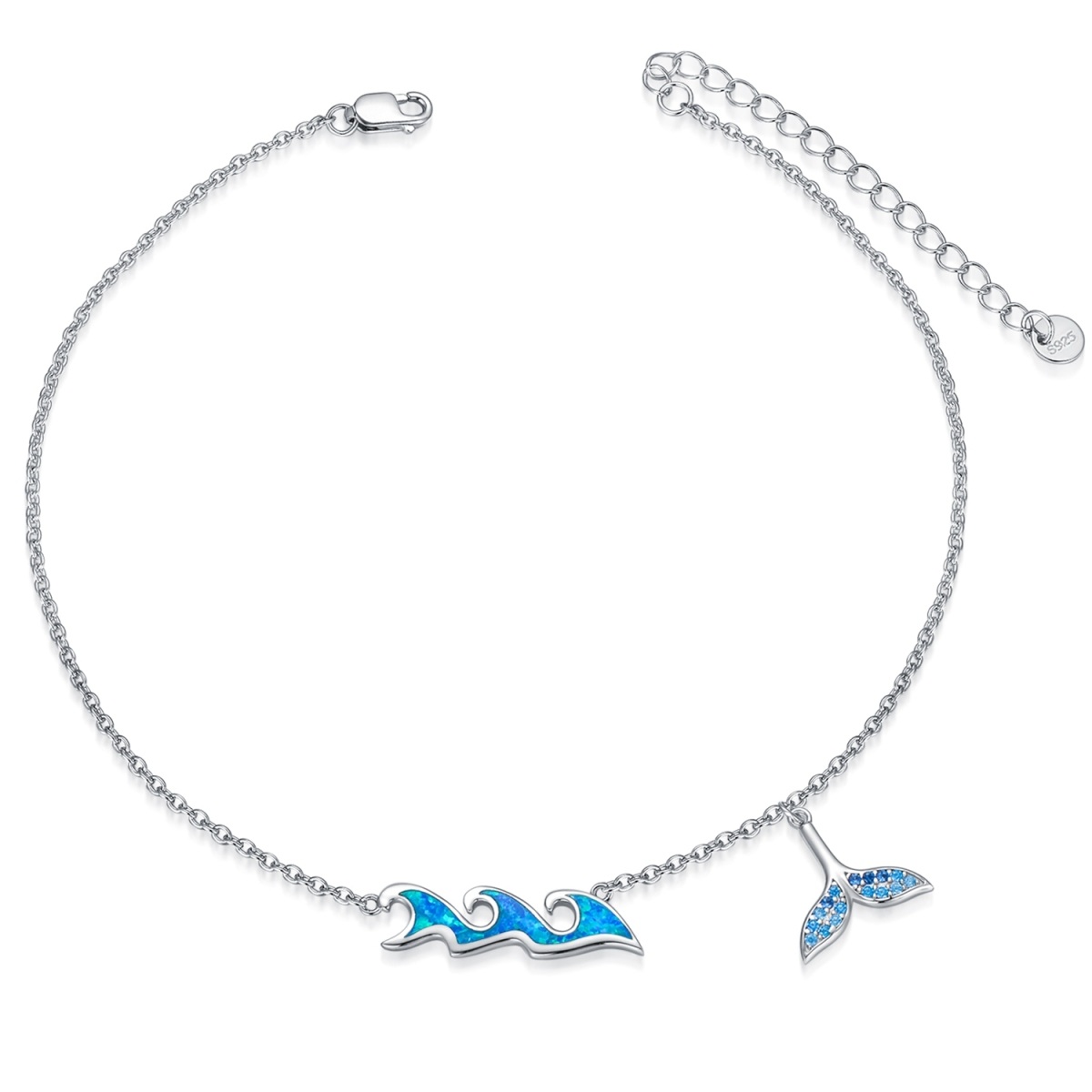 Cavigliera a strato singolo con sirena in cristallo a forma circolare in argento sterling-1