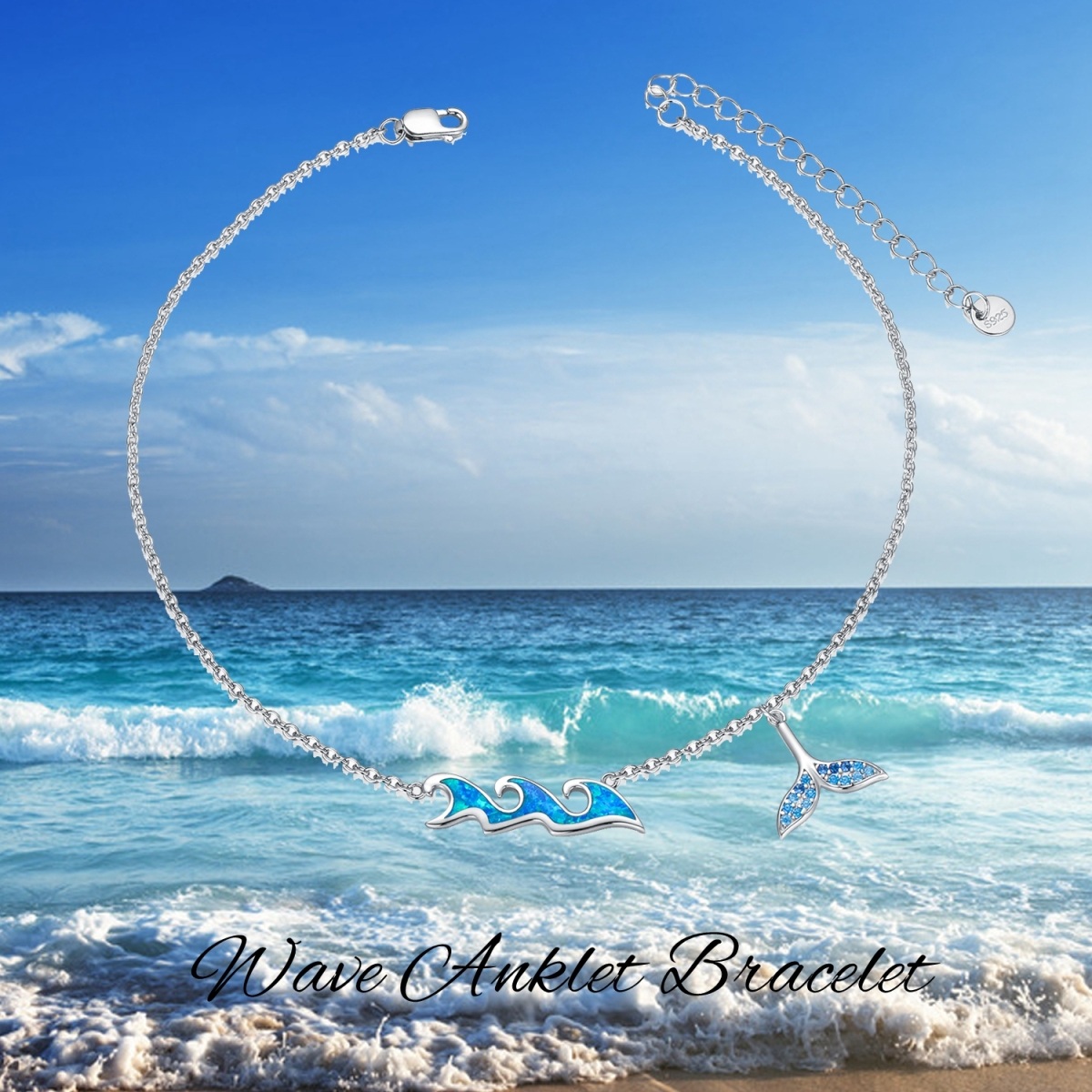 Sterling Silver Circular Shaped Crystal Mermaid Single Layer Anklet-6