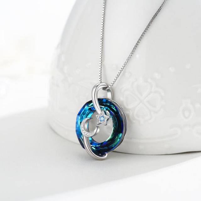 Collana con pendente a forma di luna in cristallo a forma circolare in argento sterling-3