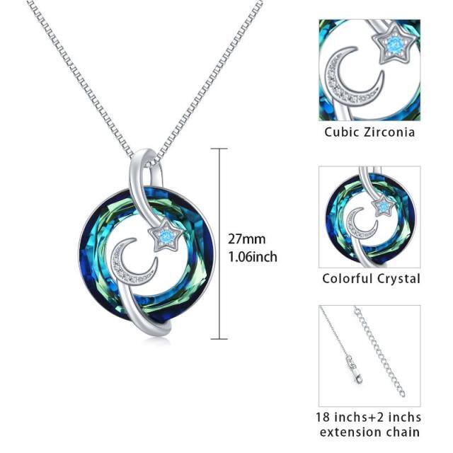 Sterling Silver Circular Shaped Crystal Moon Pendant Necklace-4