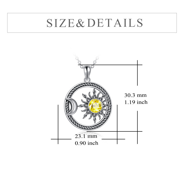 Sterling Silver Circular Shaped Crystal Moon & Sun Pendant Necklace-4