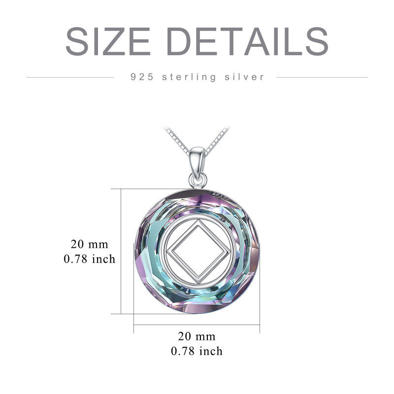 Sterling Silver Circular Shaped Narcotics Anonymous & Square Crystal Pendant Necklace-5