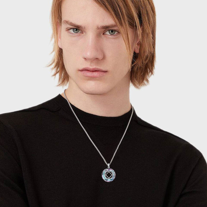 Sterling Silver Circular Shaped Narcotics Anonymous & Square Crystal Pendant Necklace-3