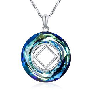 Sterling Silver Square Crystal Pendant Necklace-3