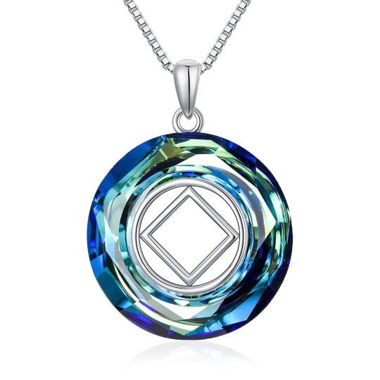 Sterling Silver Circular Shaped Crystal Narcotics Anonymous & Square Pendant Necklace