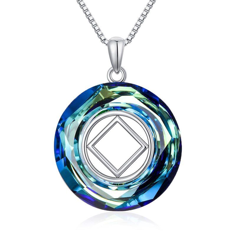 Sterling Silver Square Crystal Pendant Necklace-5